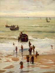 Fischerboote legen von Portel ab, 1872